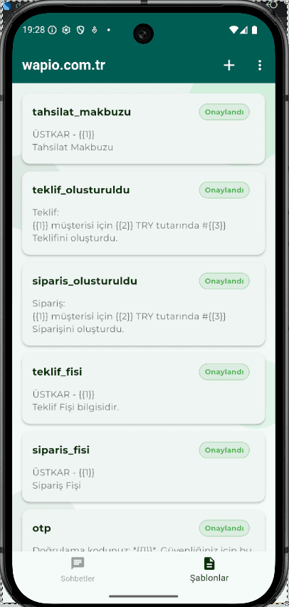 Wapio şablon listesi ekranı