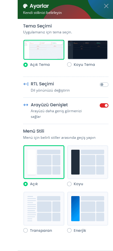 Çiftlik yönetim uygulaması tema seçici ekranı