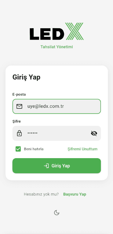 LedX giriş ekranı