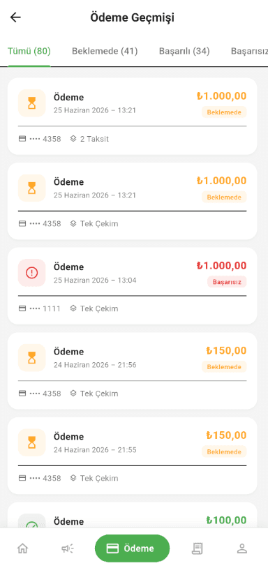 LedX ödeme geçmişi ekranı